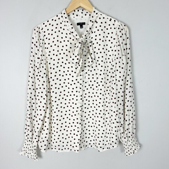 Talbots Button Front Top White Polka Dot Career Classic Size Petite Large Women' - Picture 1 of 4